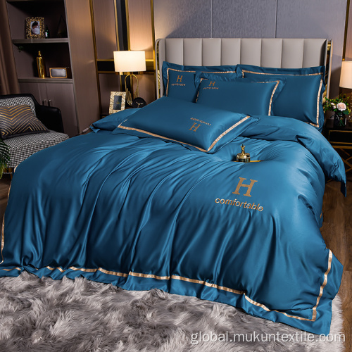 Embroidery Duvet Bedding Set Manufacuter embroidery solid Washed silk bedding set Factory